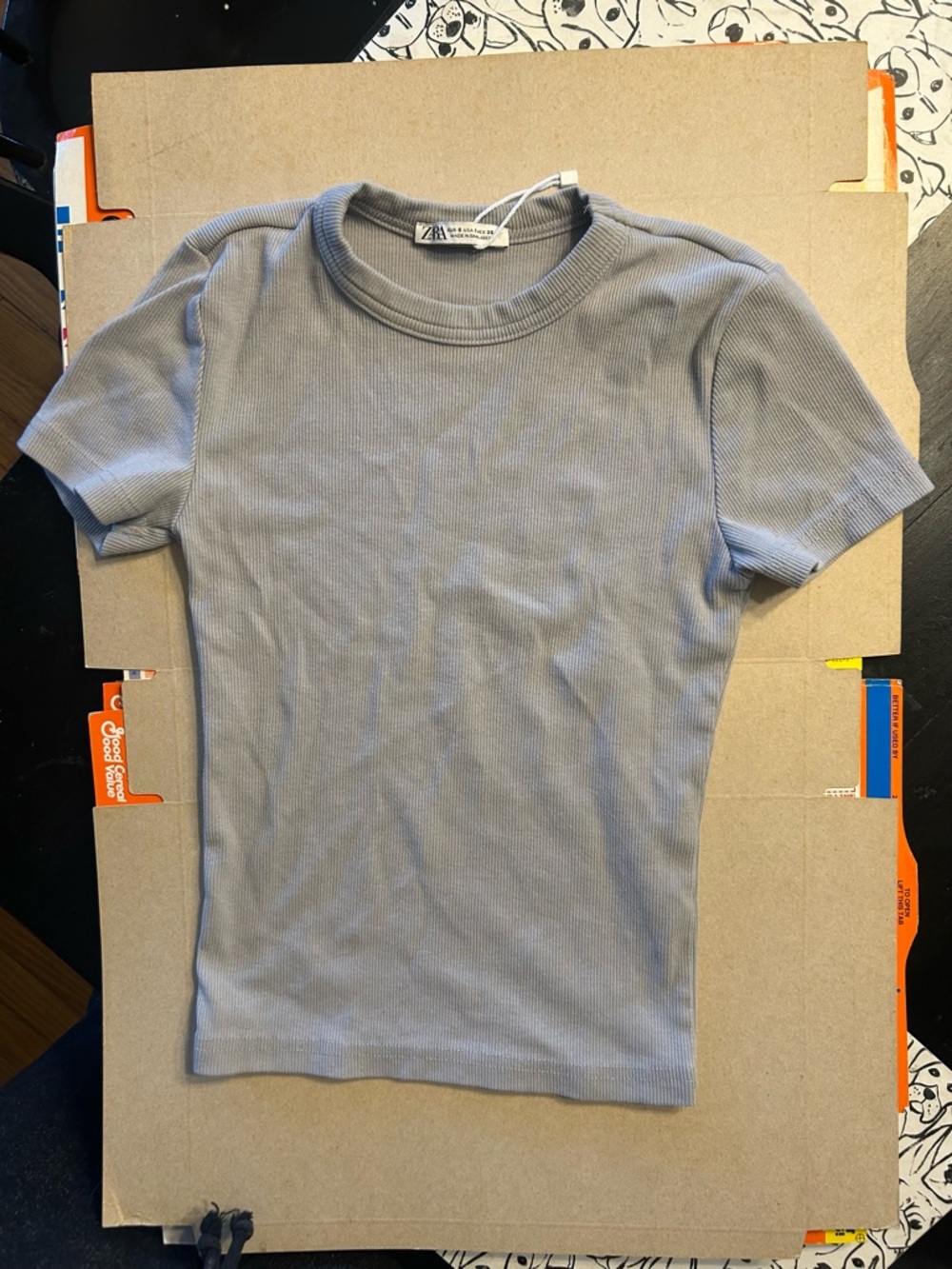 Zara Grey Ribbed Short Sleeve Tee Size Small